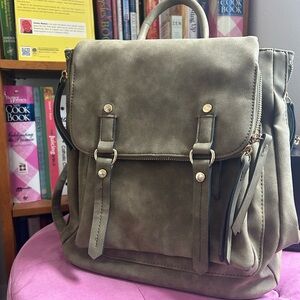 Faux Leather Olive Green Backpack